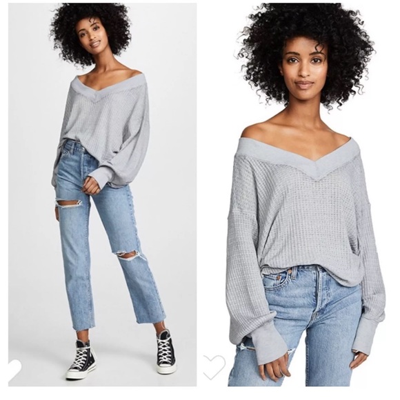 Free People We The Free South Side Thermal Top Grey - Picture 3 of 5